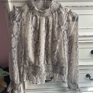 Snake Skin Long Sleeve Blouse with High Neck